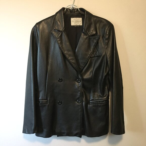 Vintage Canadian Black Genuine Leather Double Breasted Jacket - Picture 2 of 16